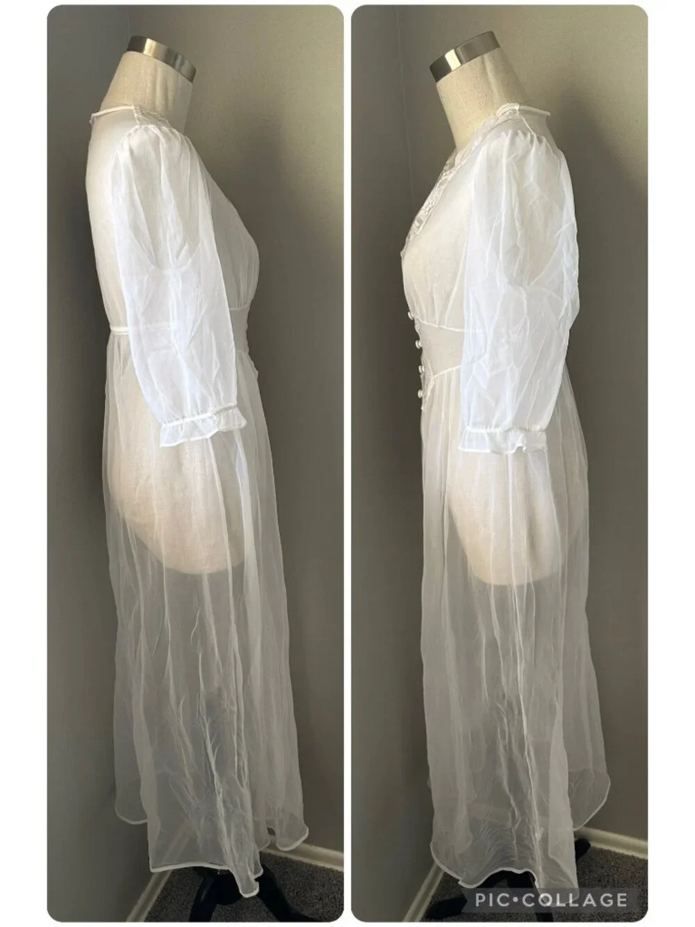 Vintage Gilead Sheer White Robe With Lace Floral Trim Wedding Coquette Sz M